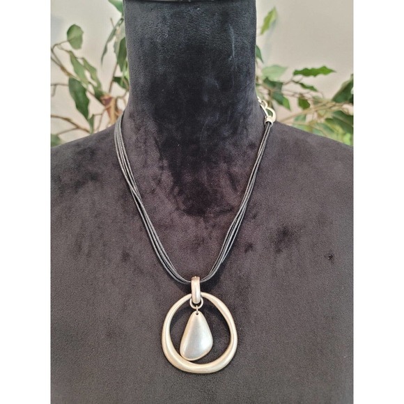 Women Fashion Premier Designs Easy Living Leather Cord with Pendant Silver Tone - Picture 1 of 9